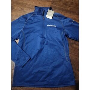 Eddie Bauer Fleece Pullover Mens M Blue Mock Neck 1/4 Zip Powerade Logo Top